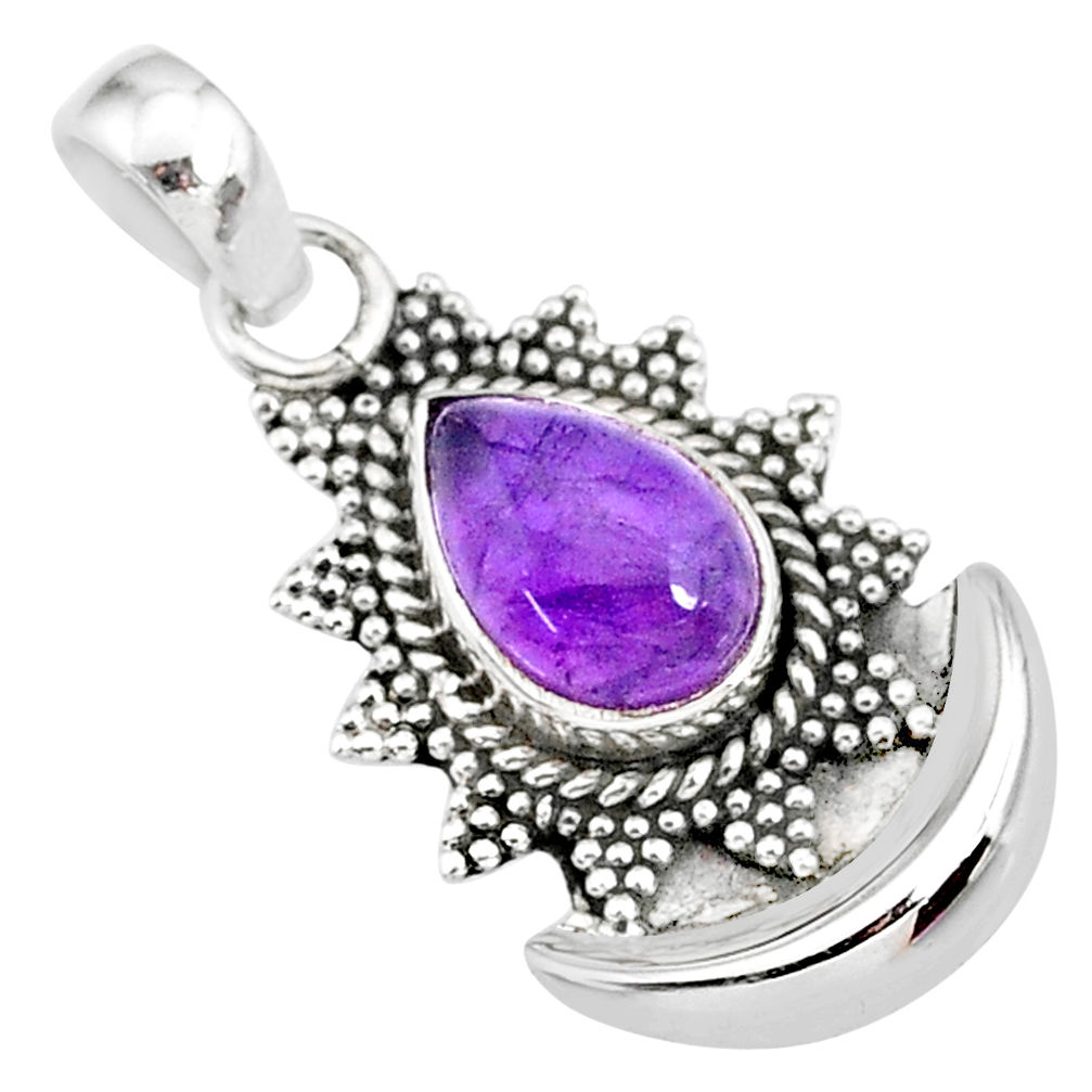 2.62cts natural purple amethyst 925 sterling silver moon pendant jewelry r89467