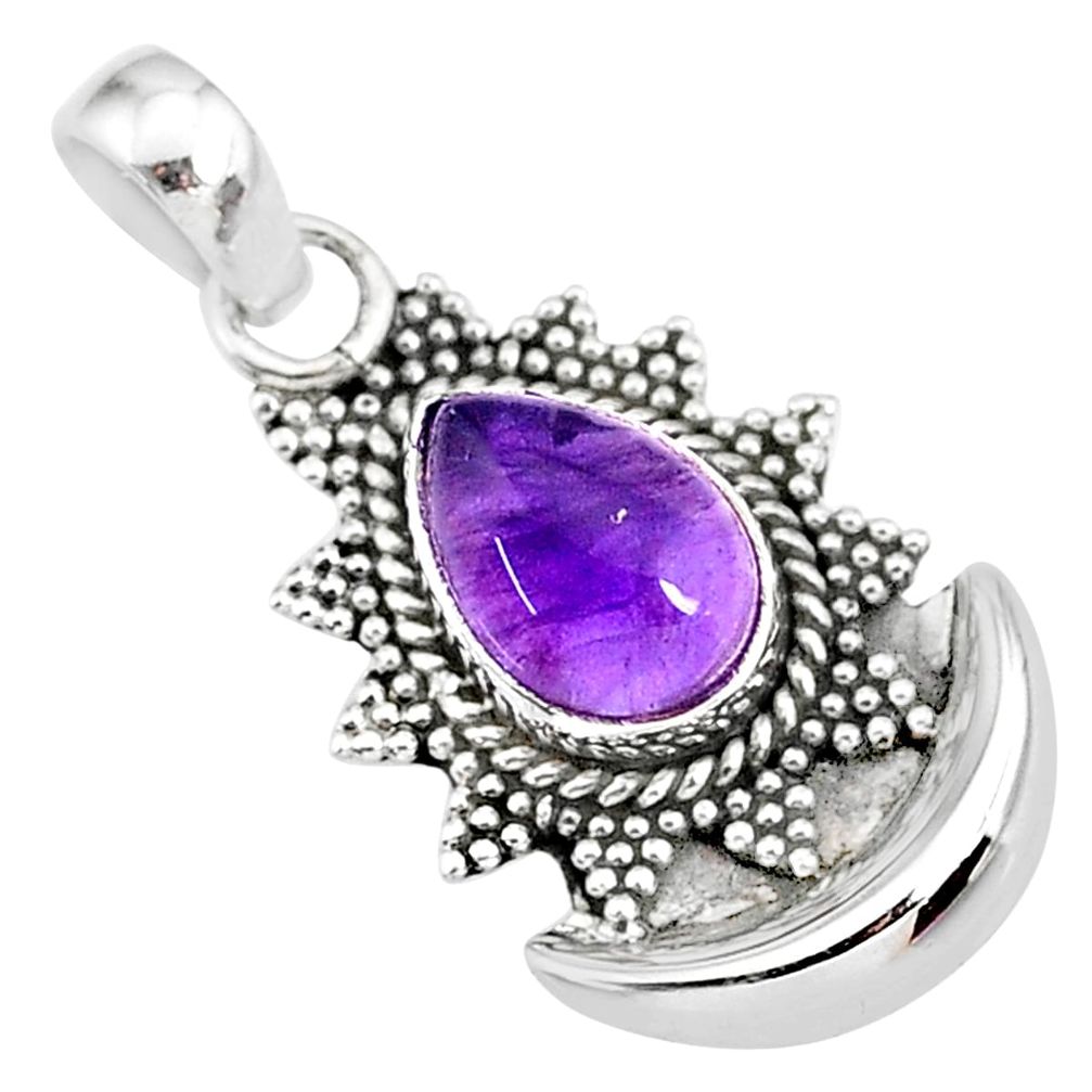2.61cts natural purple amethyst 925 sterling silver moon pendant jewelry r89485