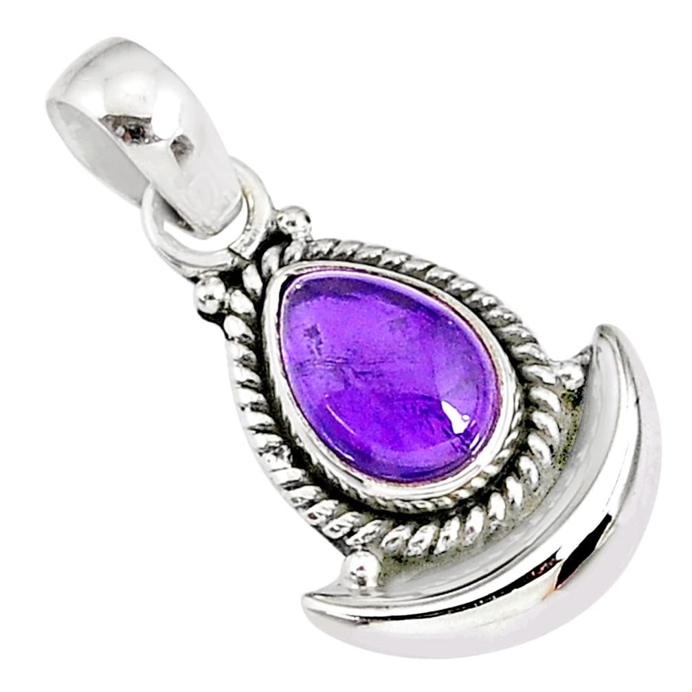 2.84cts natural purple amethyst 925 sterling silver moon pendant jewelry r89522