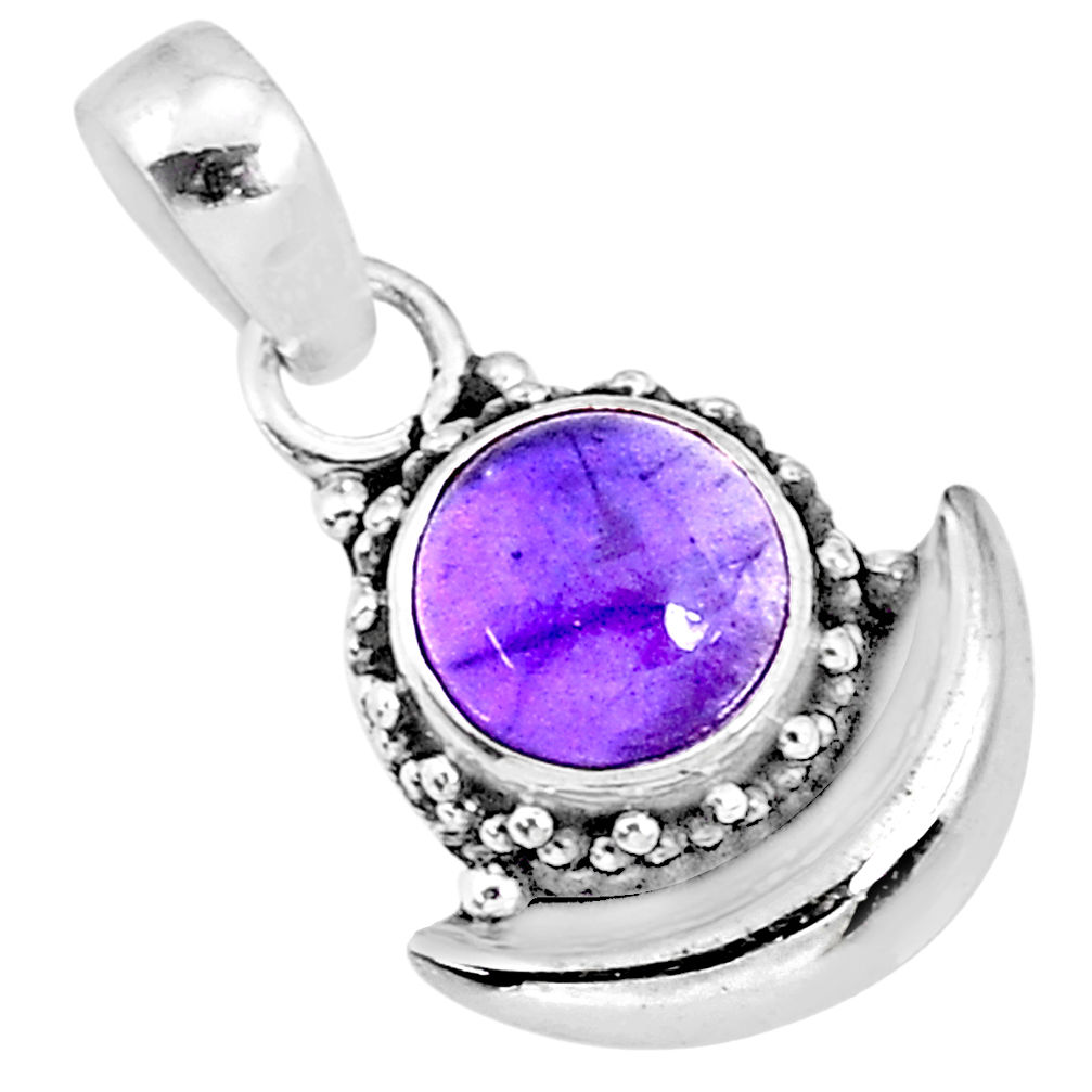 3.07cts natural purple amethyst 925 sterling silver moon pendant jewelry r89548