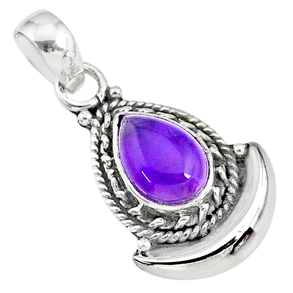 2.86cts natural purple amethyst 925 sterling silver moon pendant jewelry r89590