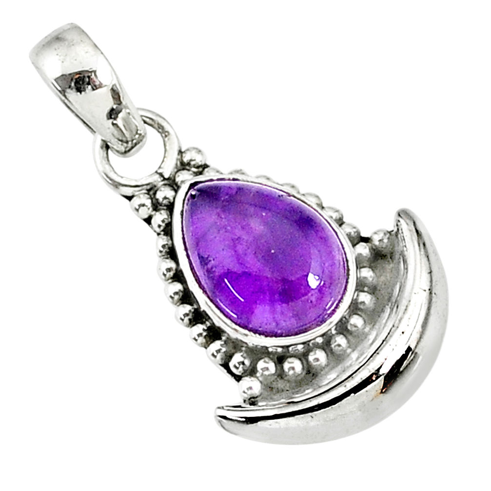 2.62cts natural purple amethyst 925 sterling silver moon pendant r89444