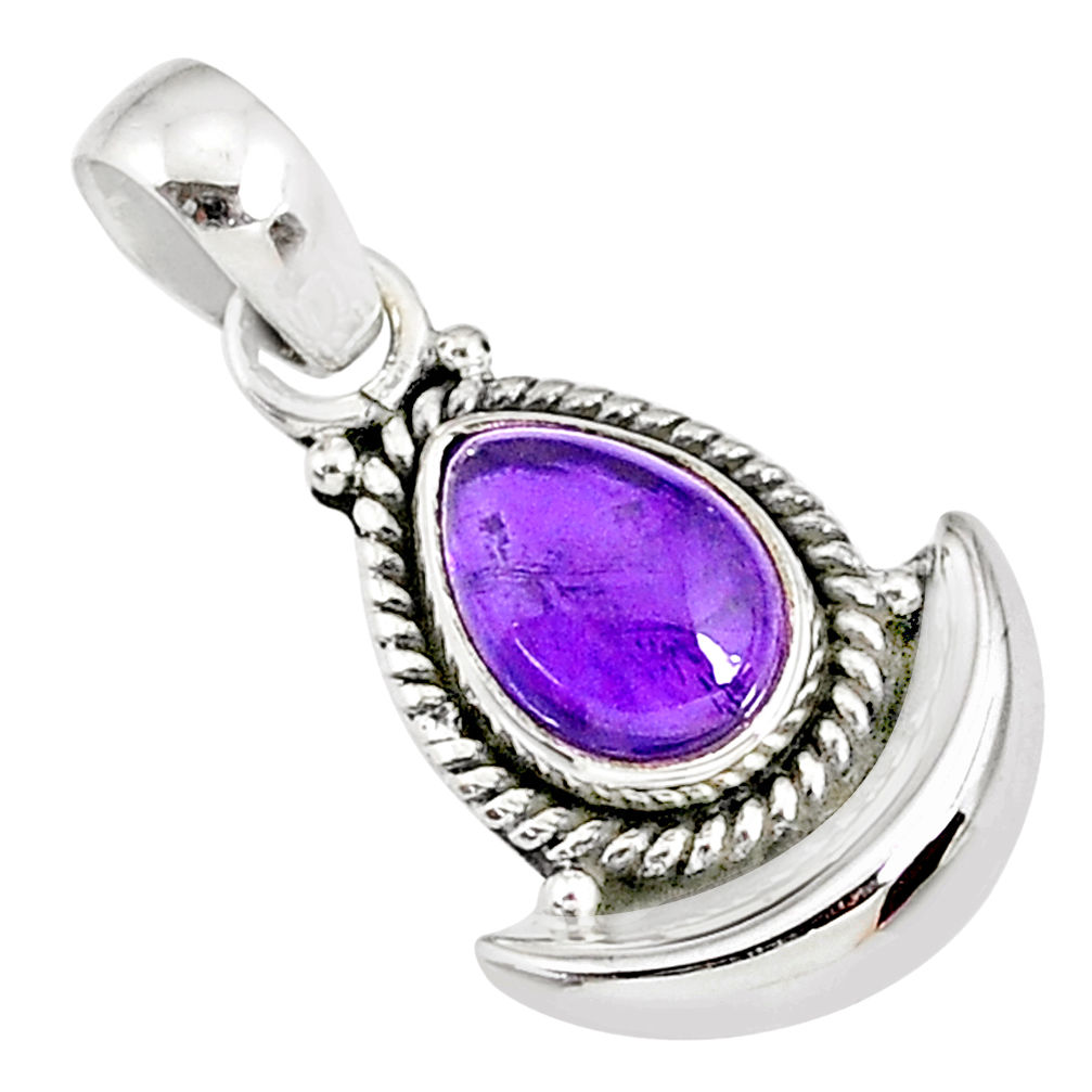 2.60cts natural purple amethyst 925 sterling silver moon pendant r89505