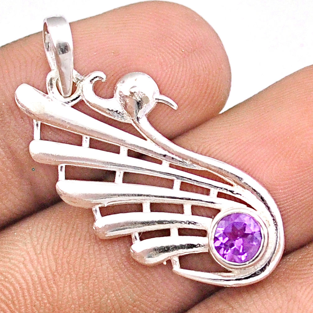 Clearance Sale- 0.86cts natural purple amethyst 925 sterling silver peacock pendant u17519