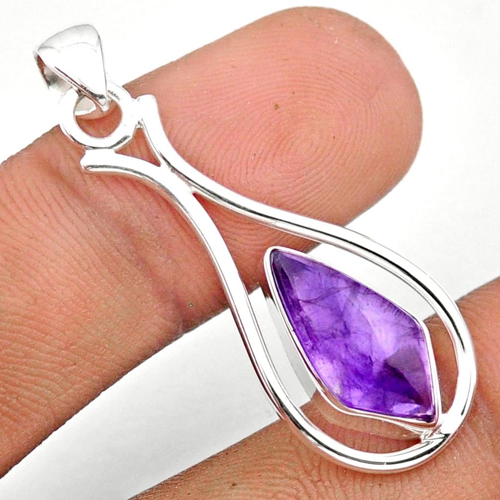 5.13cts natural purple amethyst 925 sterling silver geometric pendant jewelry u13928