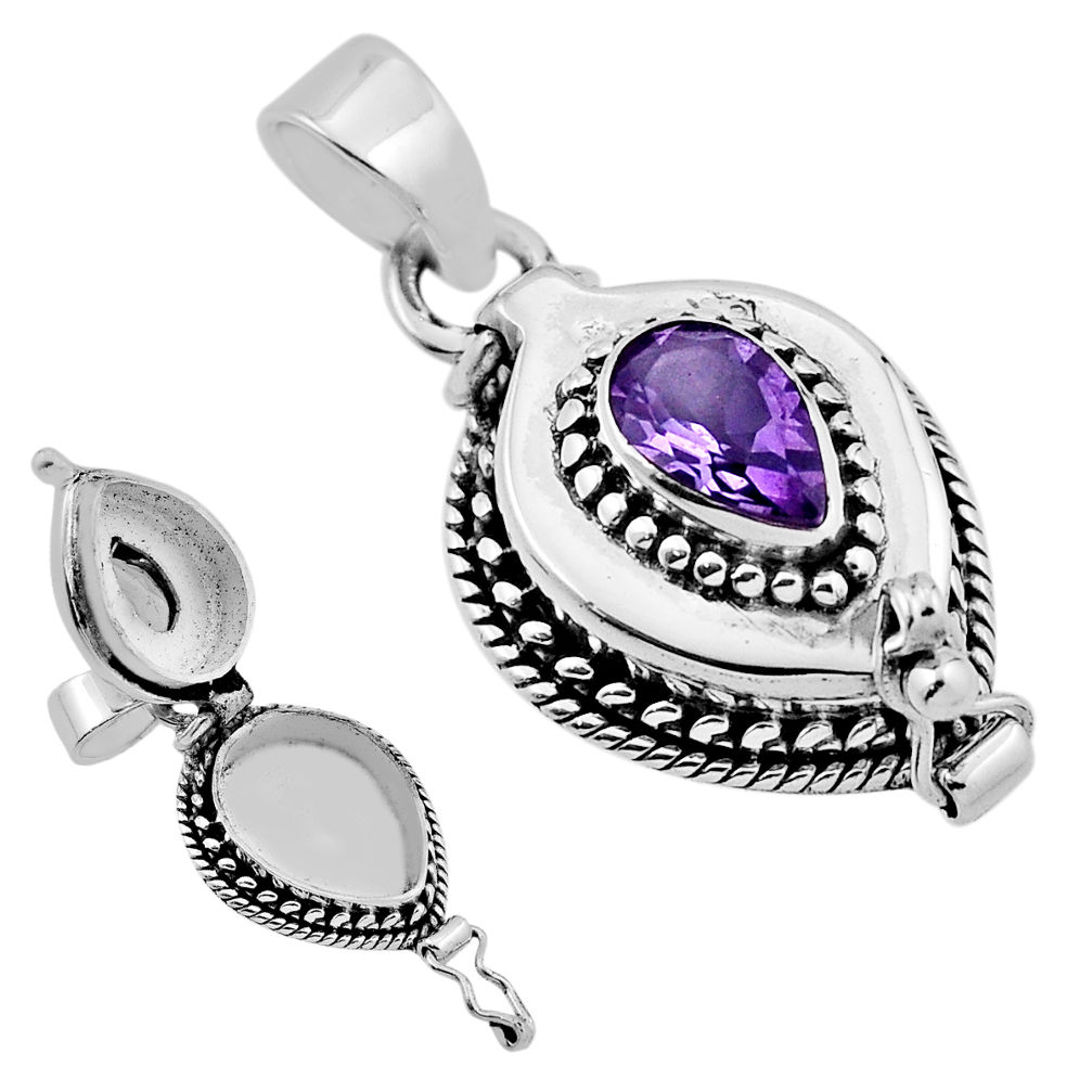 2.09cts natural purple amethyst 925 sterling silver poison box pendant n34587