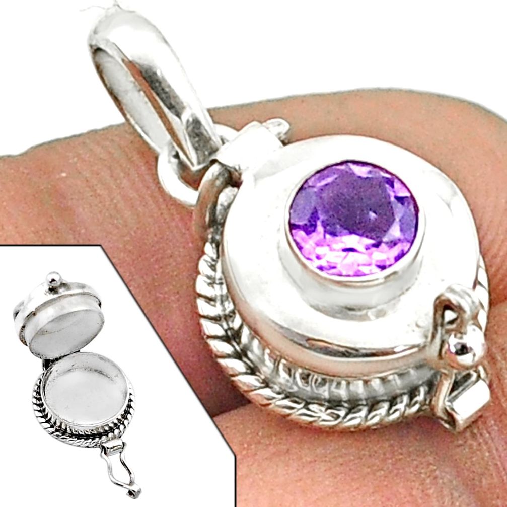 1.10cts natural purple amethyst 925 sterling silver poison box pendant t73442