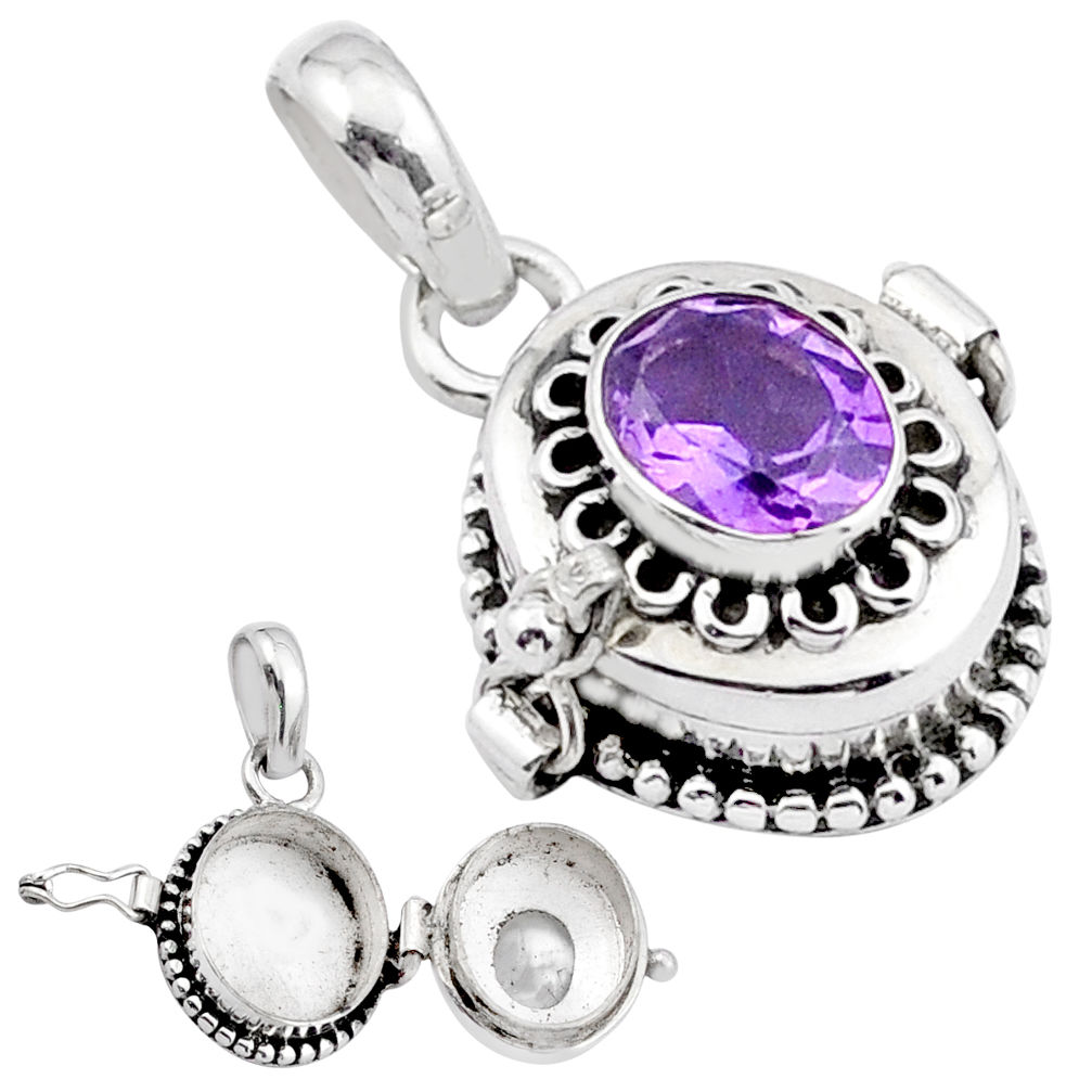 Clearance Sale- 3.19cts natural purple amethyst 925 sterling silver poison box pendant u9362