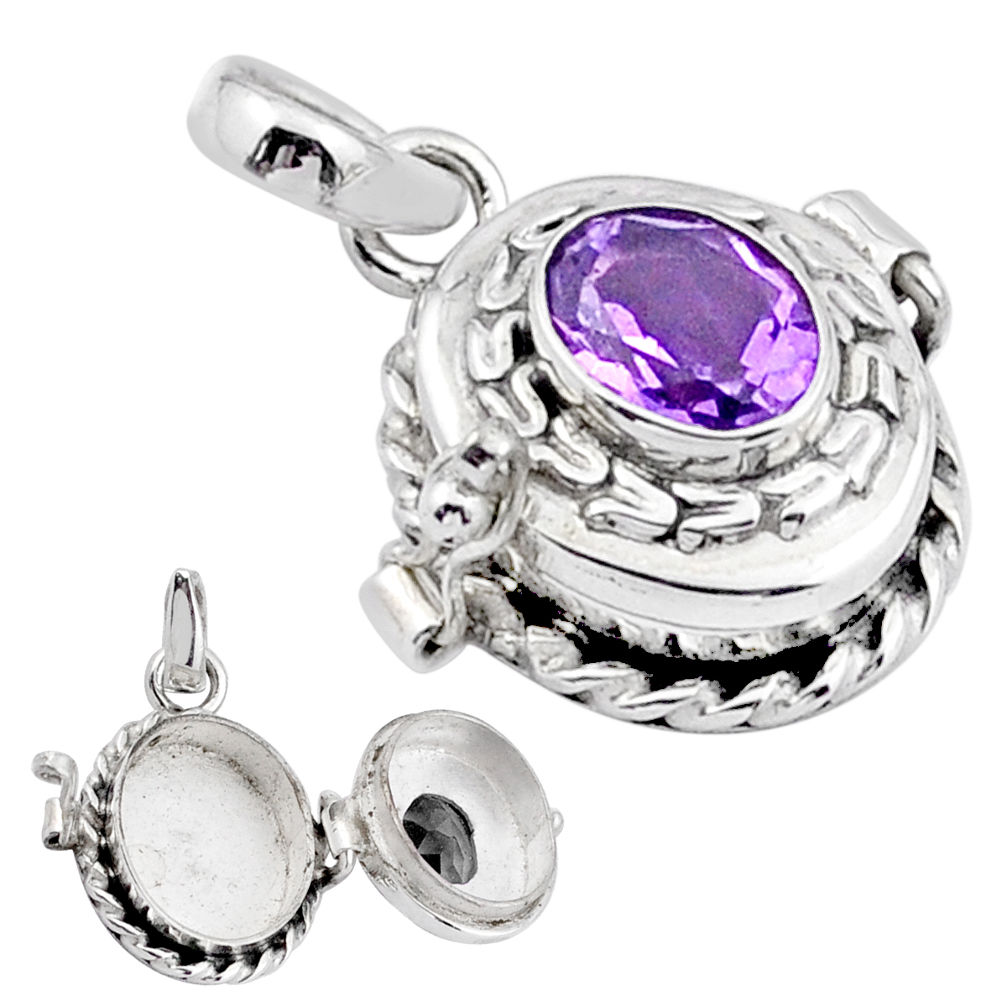 Clearance Sale- 3.24cts natural purple amethyst 925 sterling silver poison box pendant u9379
