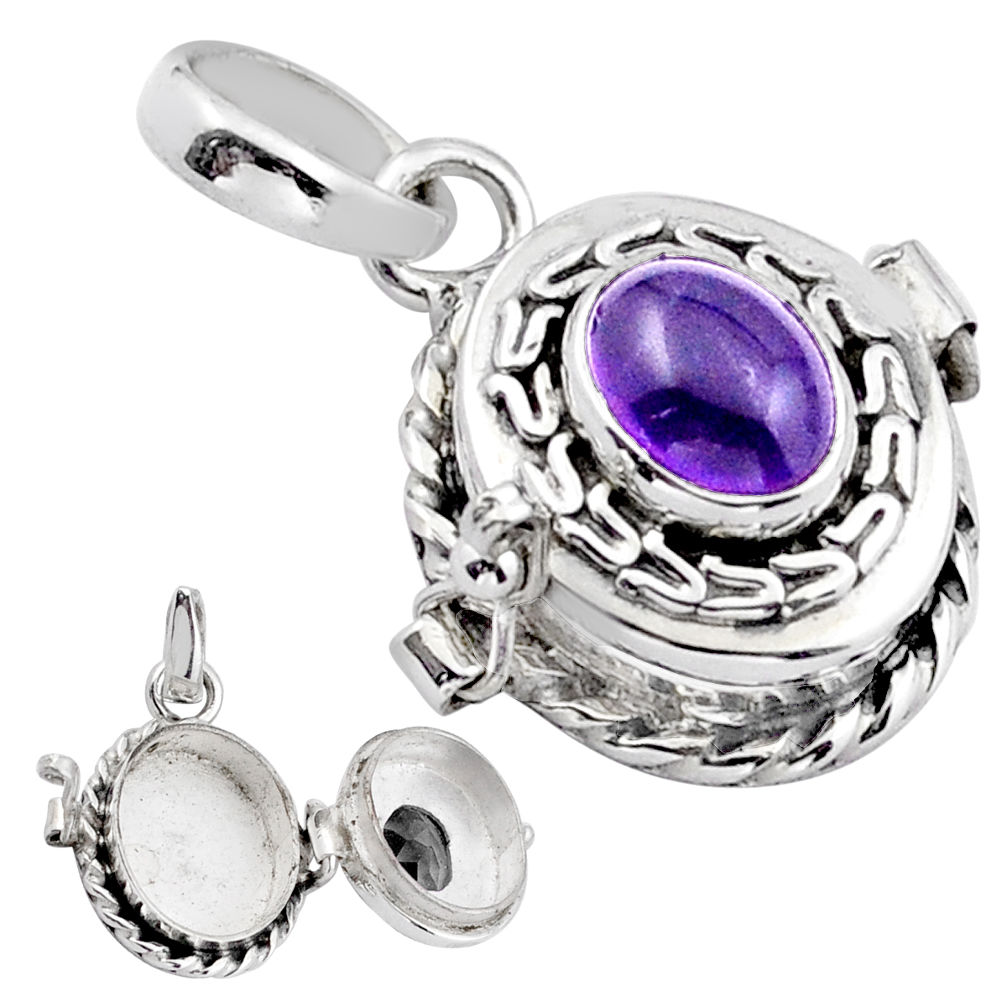 Clearance Sale- 2.82cts natural purple amethyst 925 sterling silver poison box pendant u9386