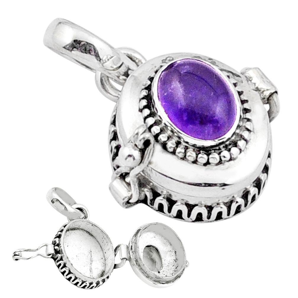 Clearance Sale- 3.13cts natural purple amethyst 925 sterling silver poison box pendant u9390