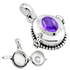 Clearance Sale- 3.24cts natural purple amethyst 925 sterling silver poison box pendant u9401