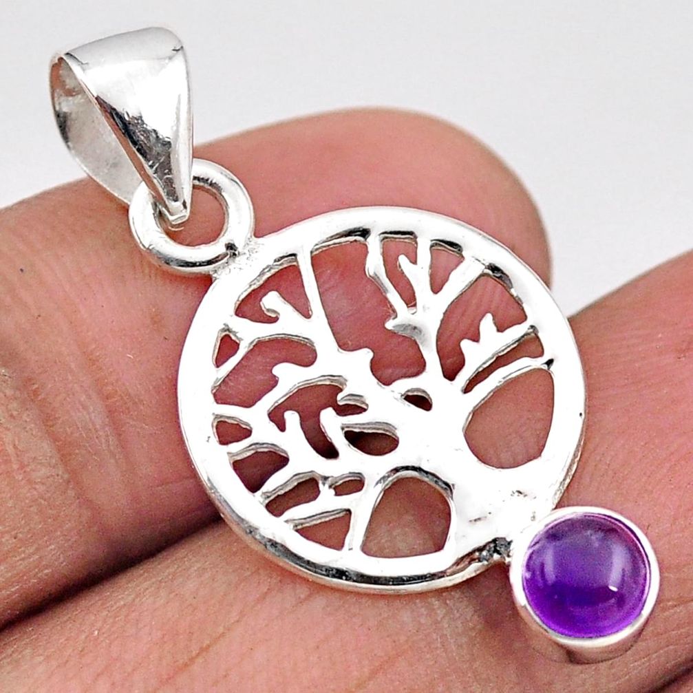 0.90cts natural purple amethyst 925 sterling silver tree of life pendant t88341