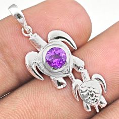 0.80cts natural purple amethyst 925 sterling silver turtle pendant u17401