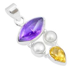 7.85cts natural purple amethyst citrine pearl 925 sterling silver pendant u31890