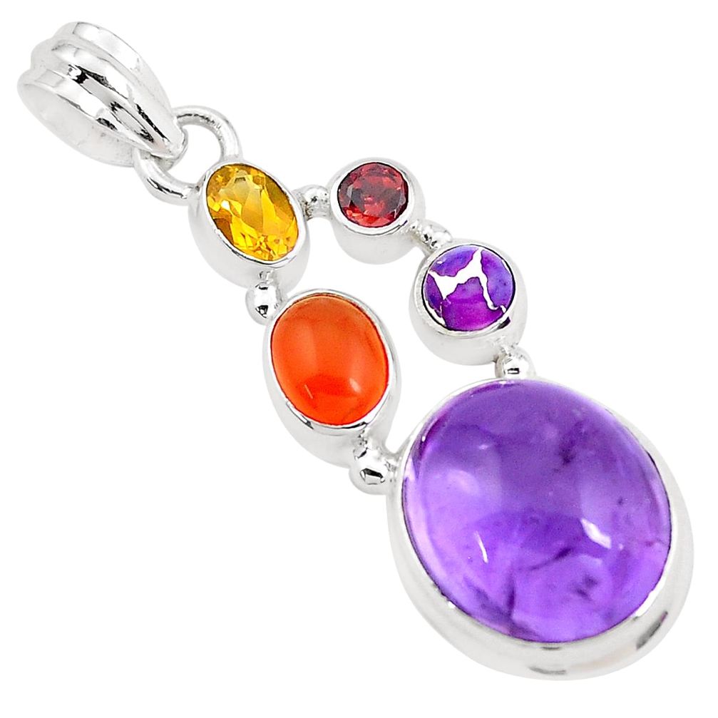 14.88cts natural purple amethyst cornelian (carnelian) 925 silver pendant p40406