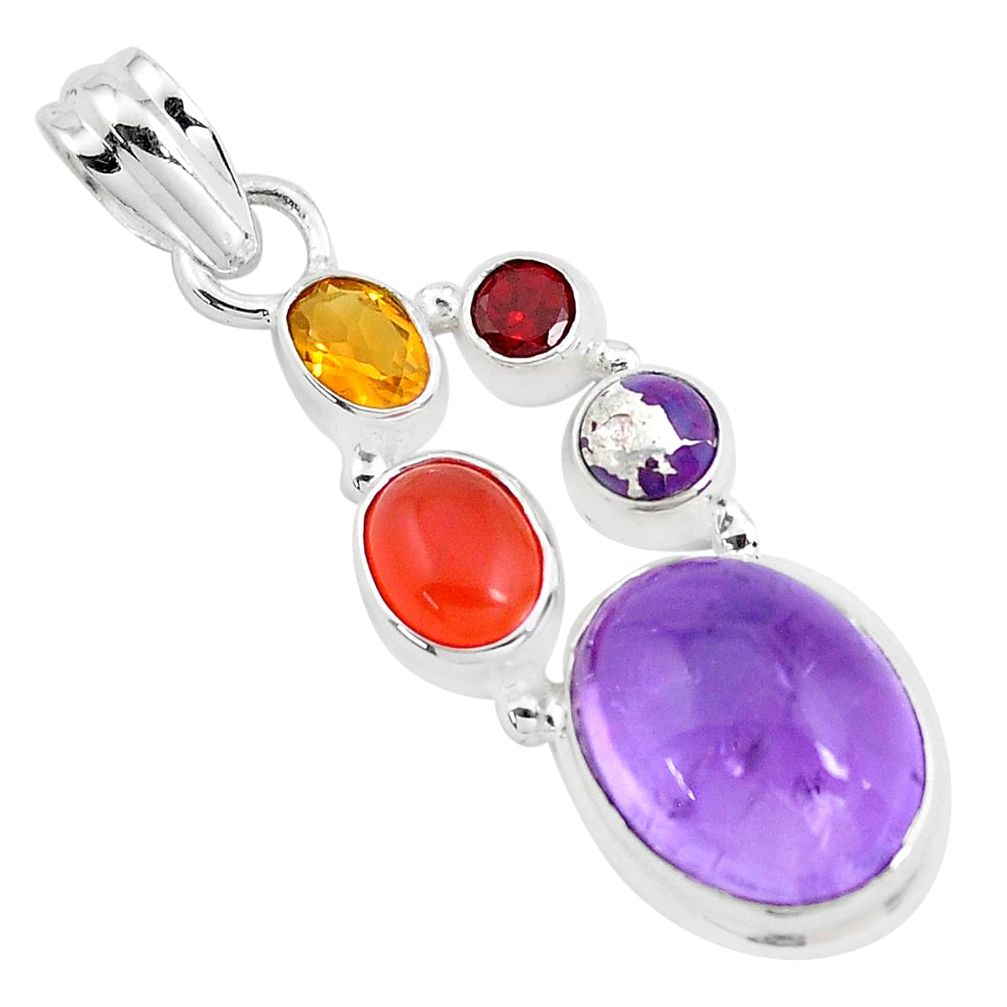 12.04cts natural purple amethyst cornelian (carnelian) 925 silver pendant p40411