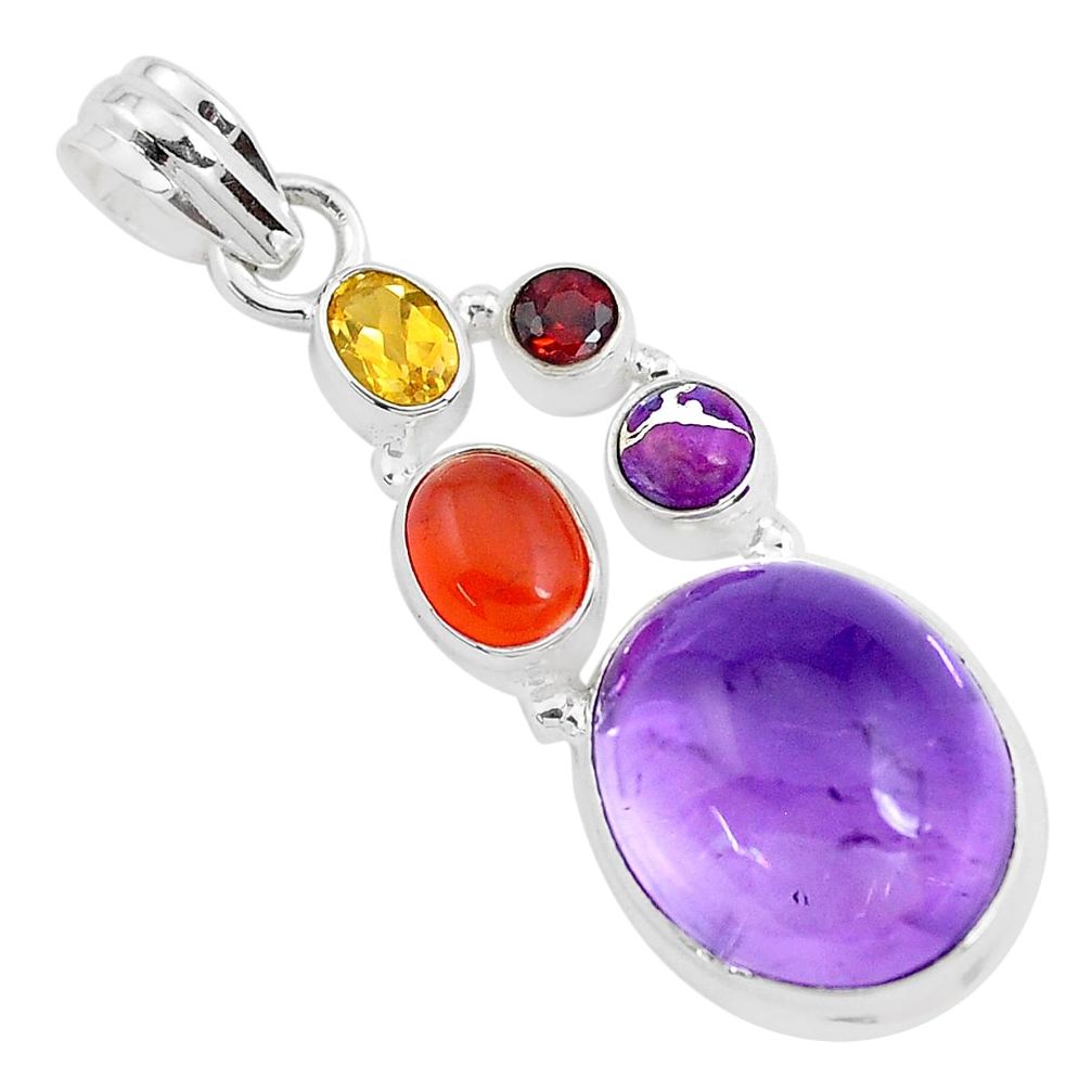  purple amethyst cornelian (carnelian) 925 silver pendant p40413