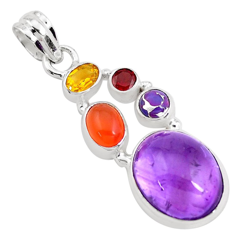  purple amethyst cornelian (carnelian) 925 silver pendant p40417