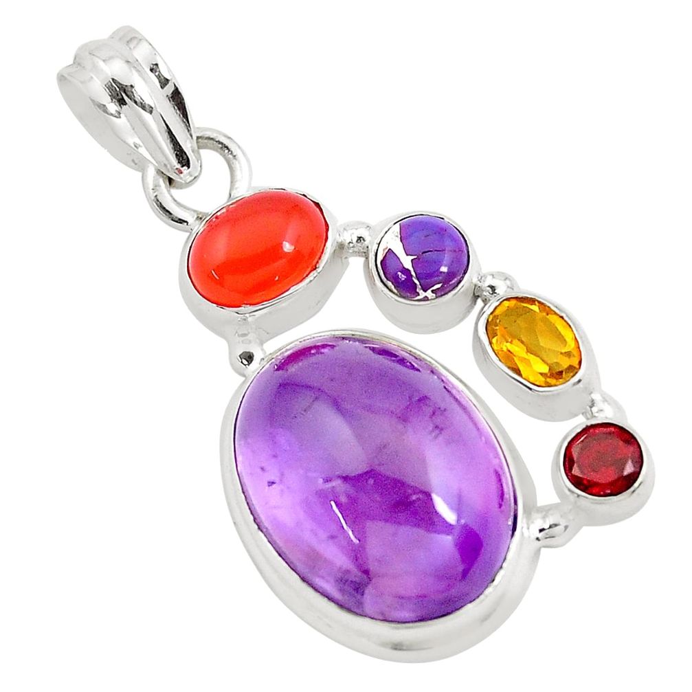  purple amethyst cornelian (carnelian) 925 silver pendant p40418