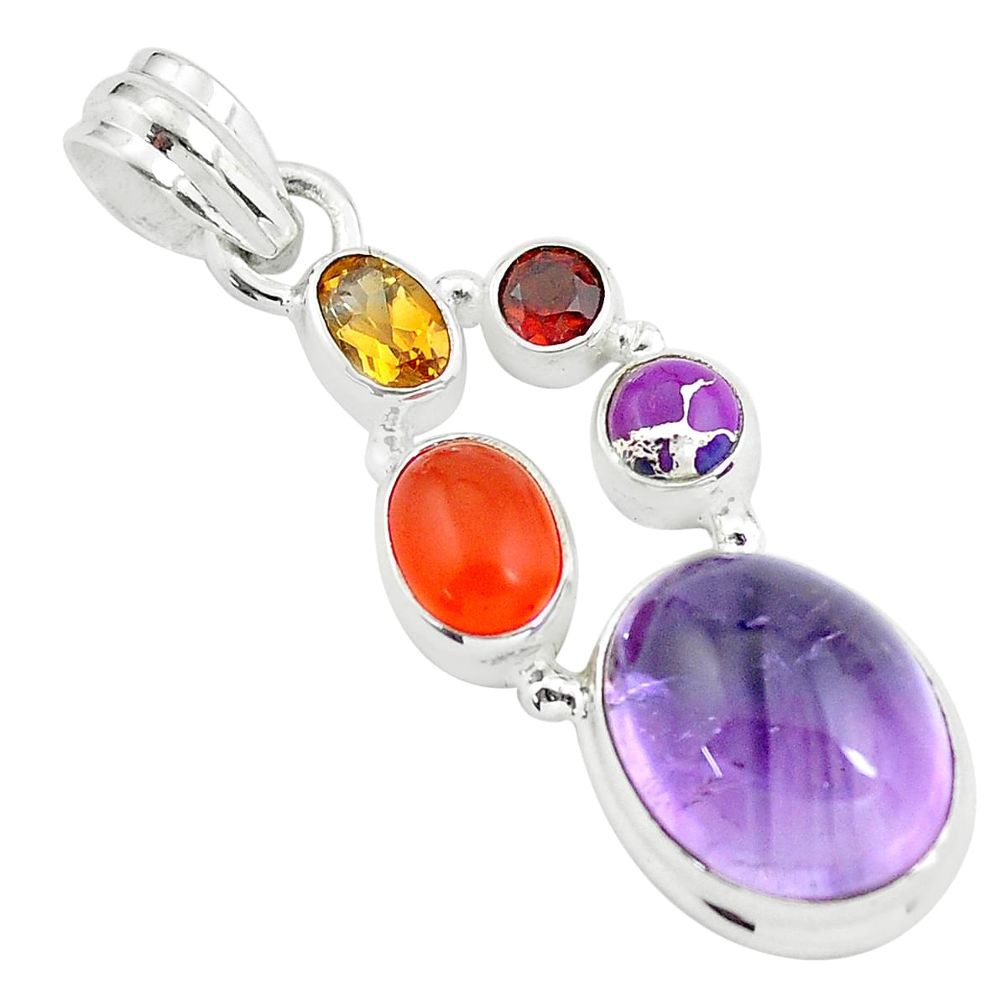 11.30cts natural purple amethyst cornelian (carnelian) 925 silver pendant p59123