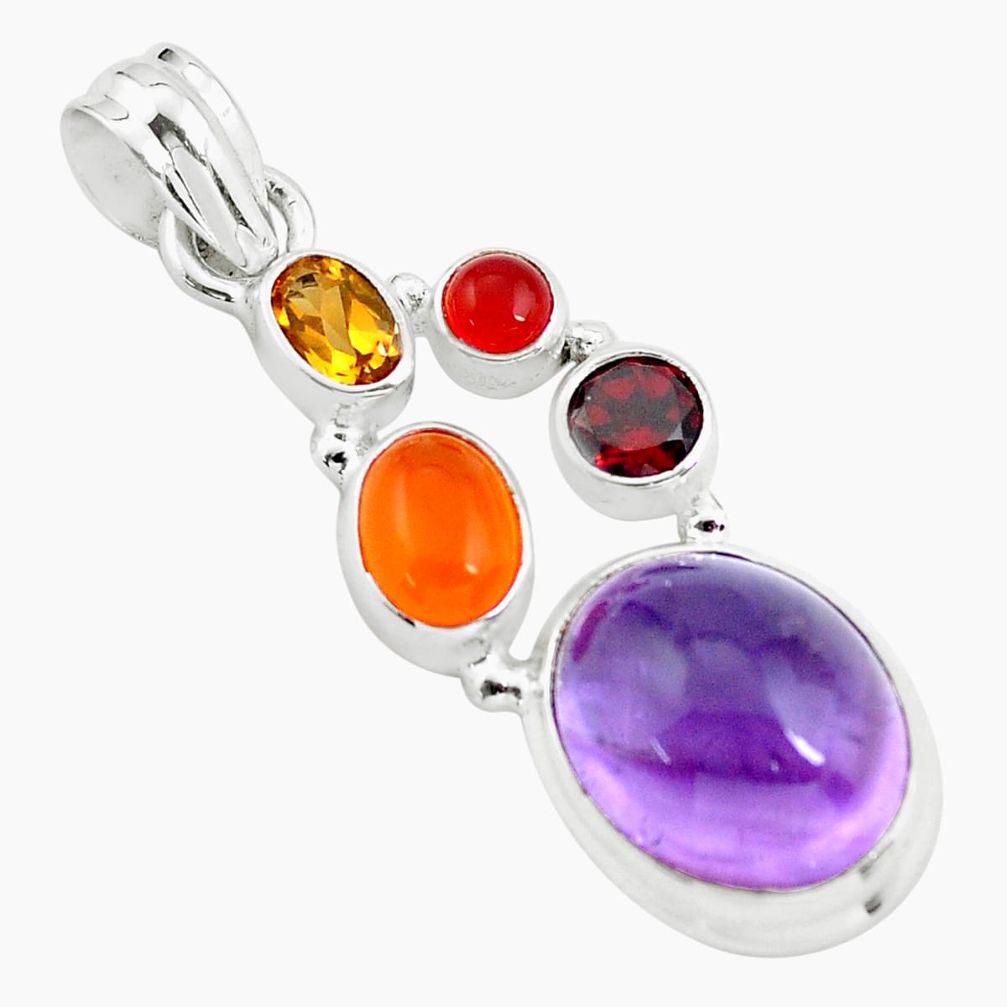 14.21cts natural purple amethyst cornelian (carnelian) 925 silver pendant p59126