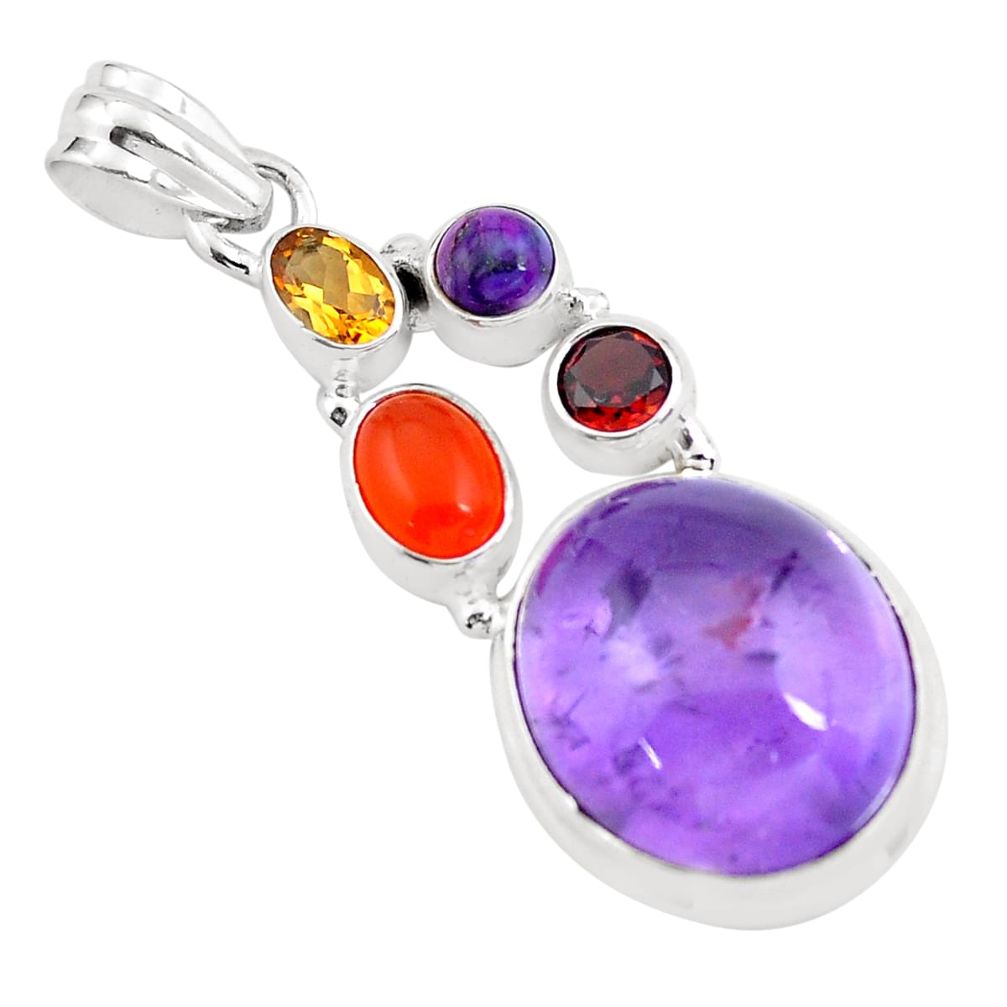 18.98cts natural purple amethyst cornelian (carnelian) 925 silver pendant p59129