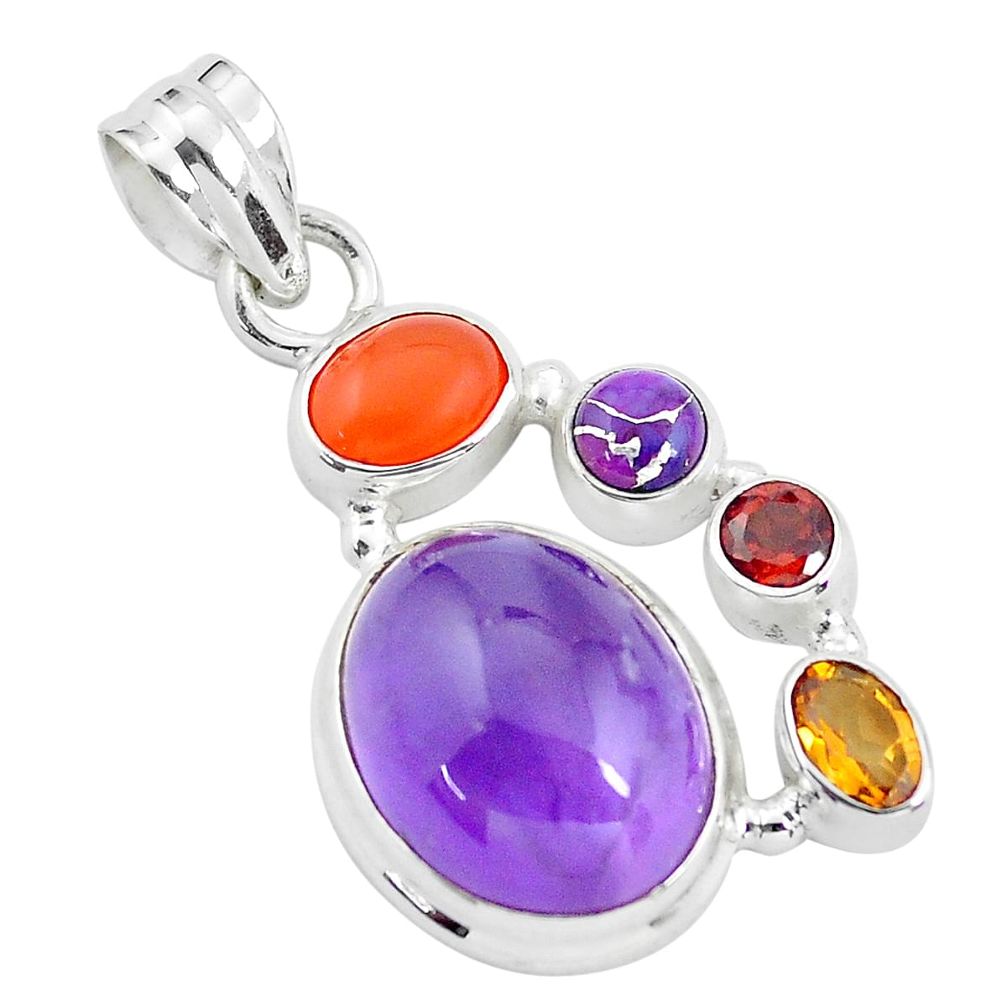 15.76cts natural purple amethyst cornelian (carnelian) 925 silver pendant p59140