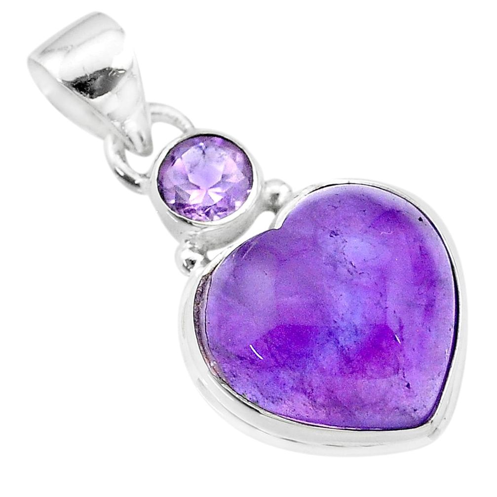 11.92cts natural purple amethyst heart 925 sterling silver pendant t19354