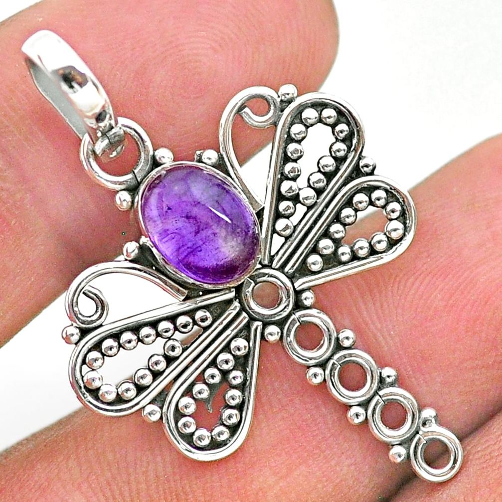 2.08cts natural purple amethyst oval sterling silver dragonfly pendant t32904