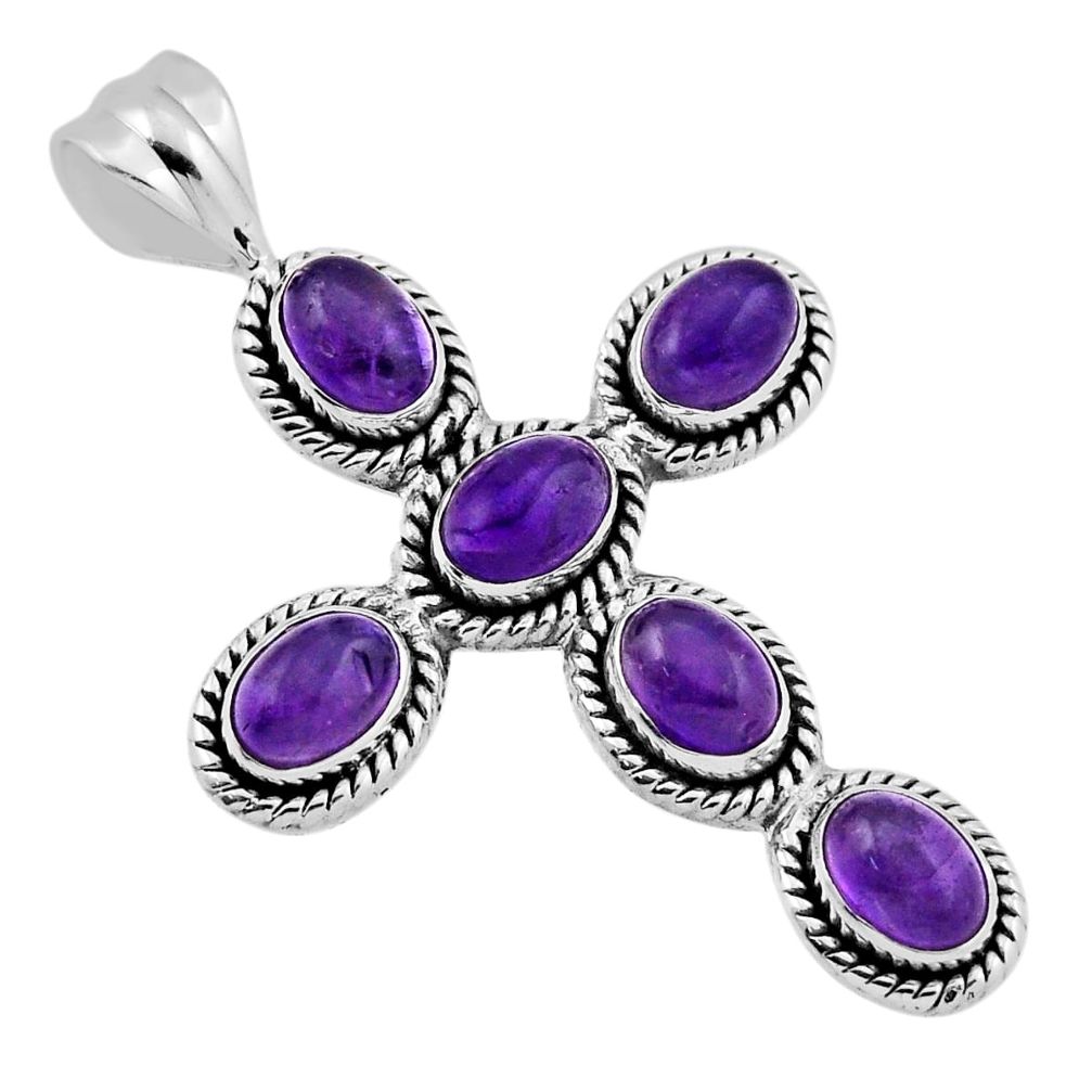 9.98cts natural purple amethyst oval sterling silver holy cross pendant n39033