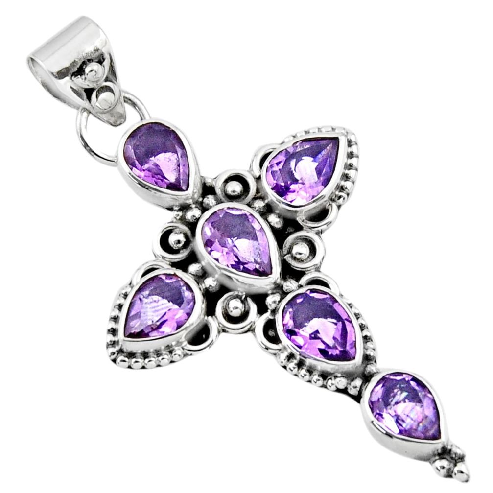 6.31cts natural purple amethyst pear 925 sterling silver cross pendant r55966