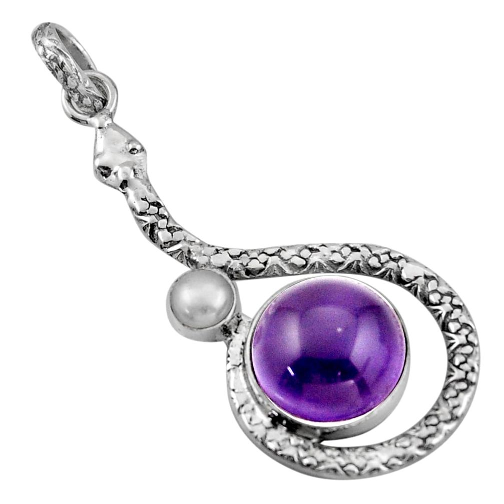 13.28cts natural purple amethyst pearl 925 sterling silver snake pendant d47278