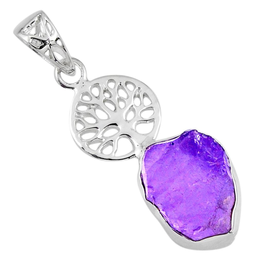 8.92cts natural purple amethyst rough 925 silver tree of life pendant r56866