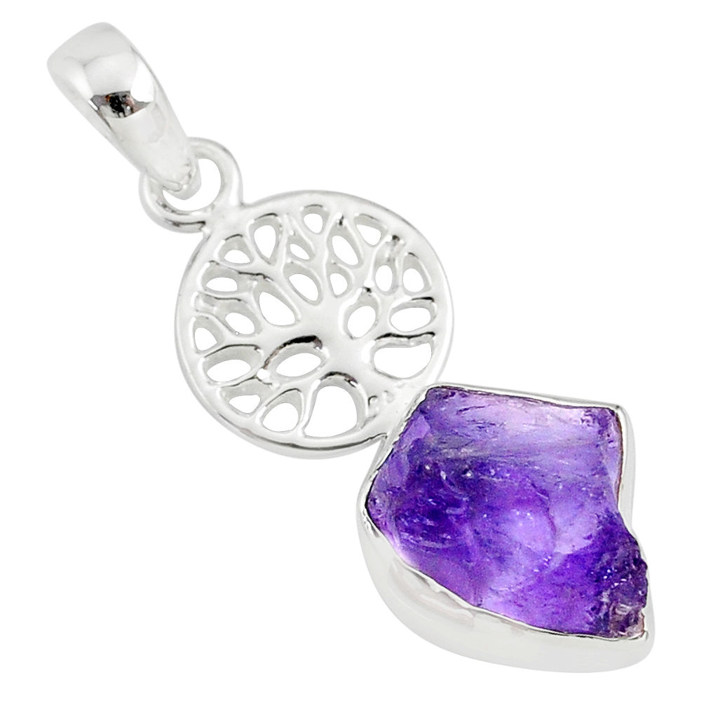 7.82cts natural purple amethyst rough 925 silver tree of life pendant r81042