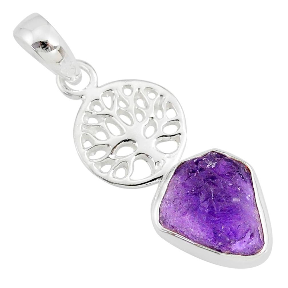 6.39cts natural purple amethyst rough 925 silver tree of life pendant r81047