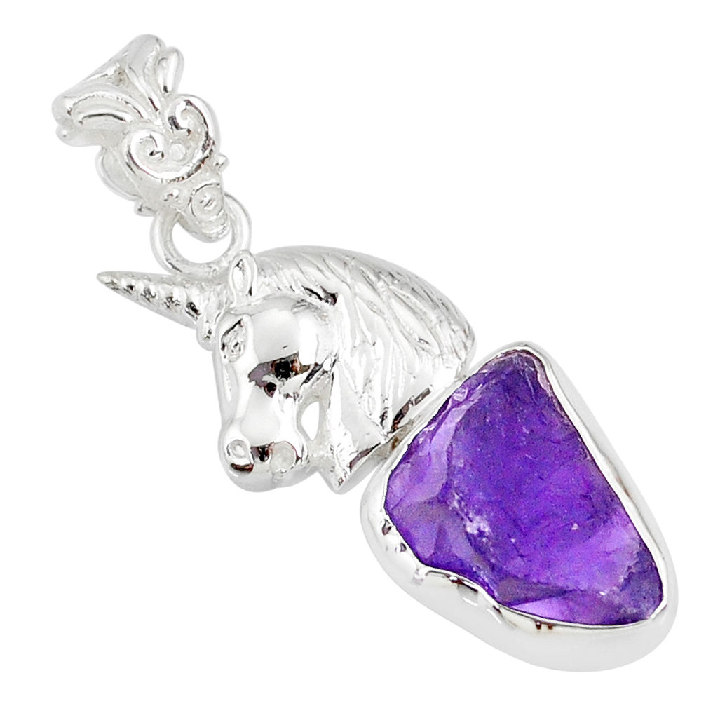 7.12cts natural purple amethyst rough 925 sterling silver horse pendant r81045