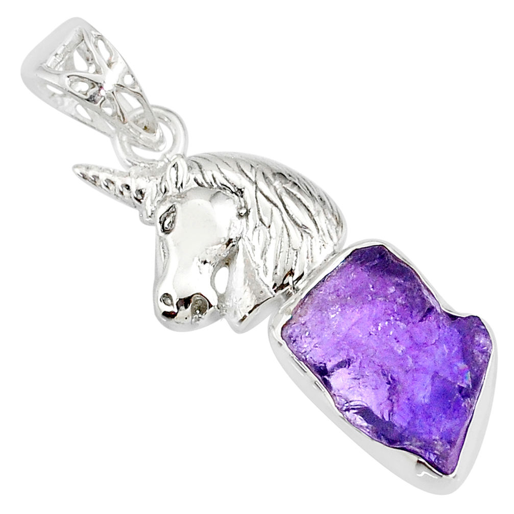 7.03cts natural purple amethyst rough 925 sterling silver horse pendant r81058