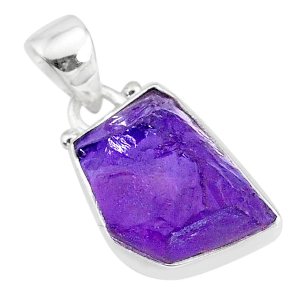 9.25cts natural raw purple amethyst rough 925 silver pendant jewelry r88583