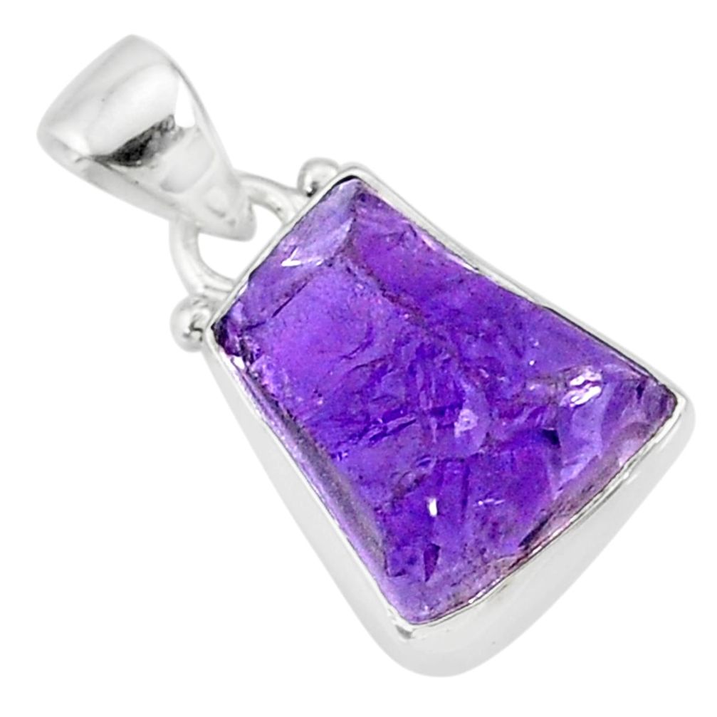 8.40cts natural raw purple amethyst rough 925 silver pendant jewelry r88585