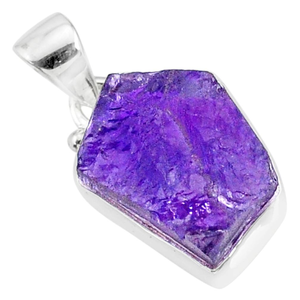 9.77cts natural raw purple amethyst rough 925 silver pendant jewelry r88588