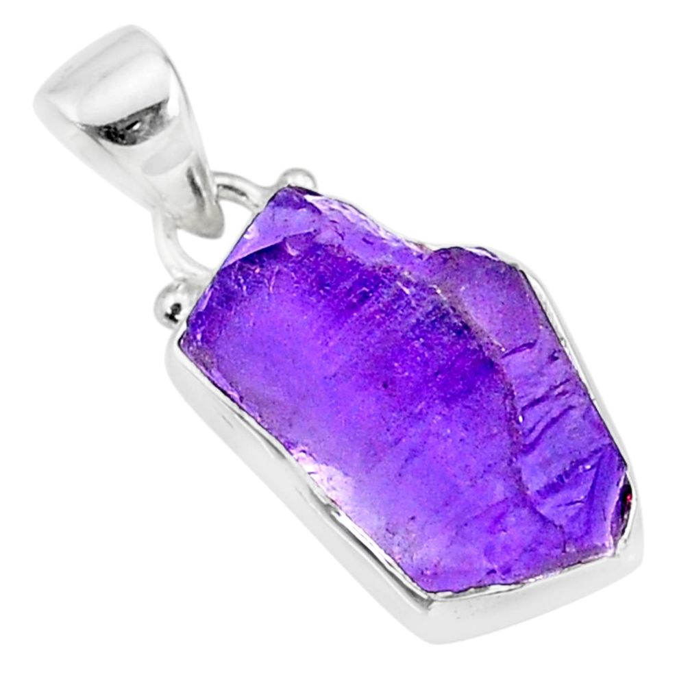 7.90cts natural raw purple amethyst rough 925 silver pendant jewelry r88591
