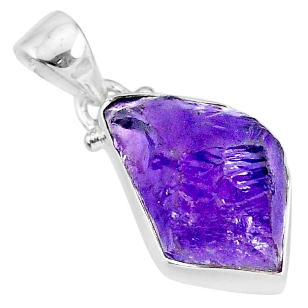 9.31cts natural raw purple amethyst rough 925 silver pendant jewelry r88592