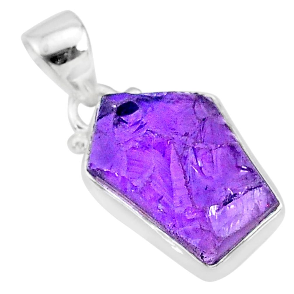 7.90cts natural raw purple amethyst rough 925 silver pendant jewelry r88593