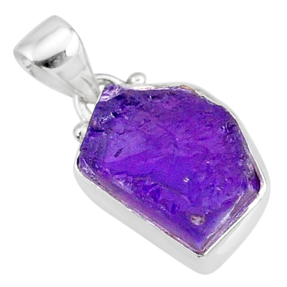 9.35cts natural raw purple amethyst rough 925 silver pendant jewelry r88596