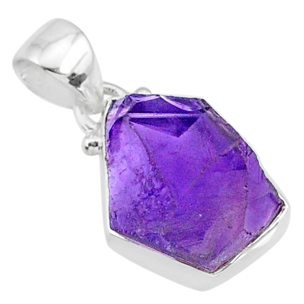 7.99cts natural raw purple amethyst rough 925 silver pendant jewelry r88598