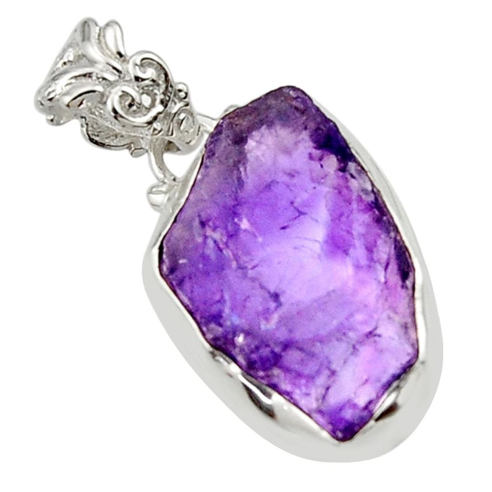 12.15cts natural purple amethyst rough 925 sterling silver pendant r29892