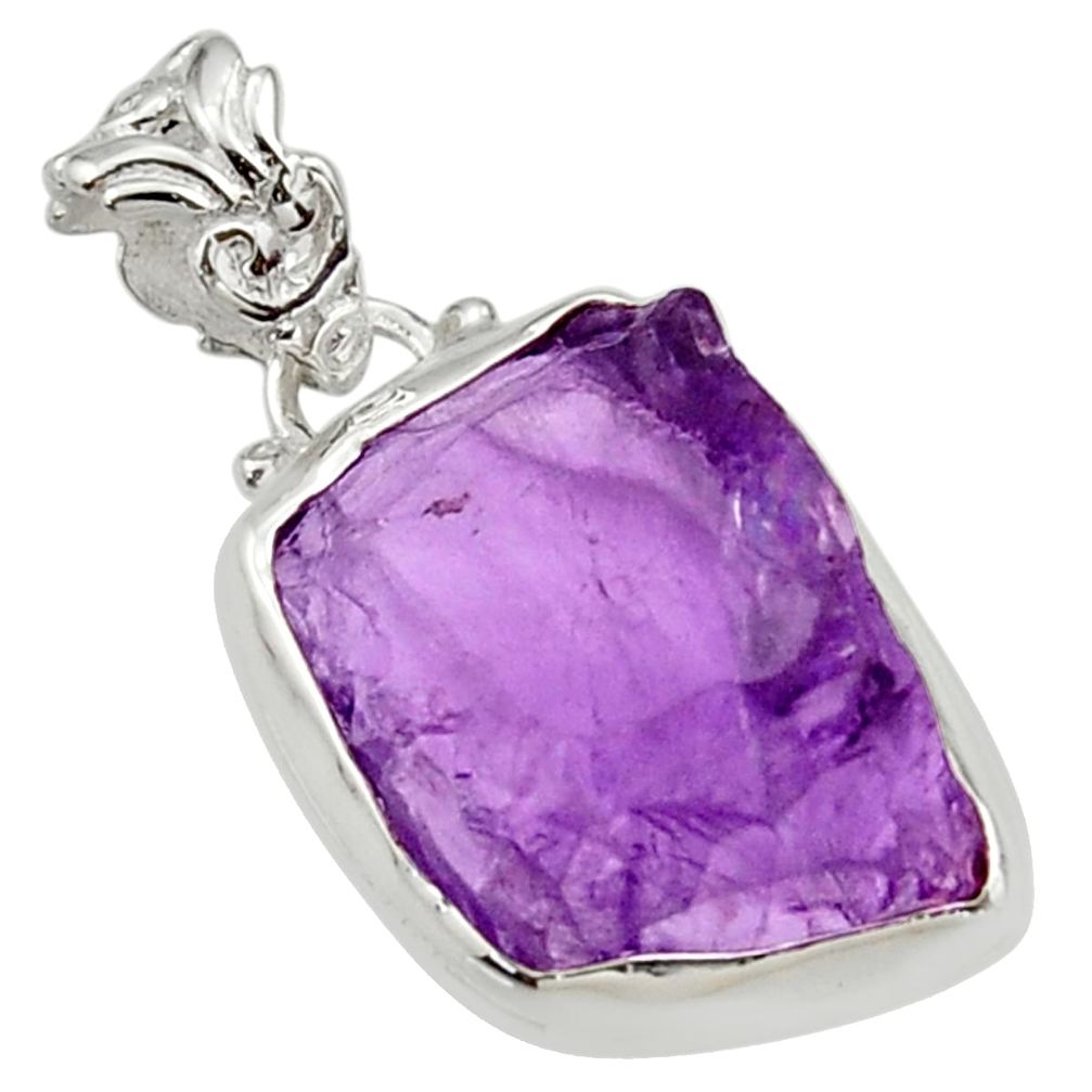 15.08cts natural purple amethyst rough 925 sterling silver pendant r29894