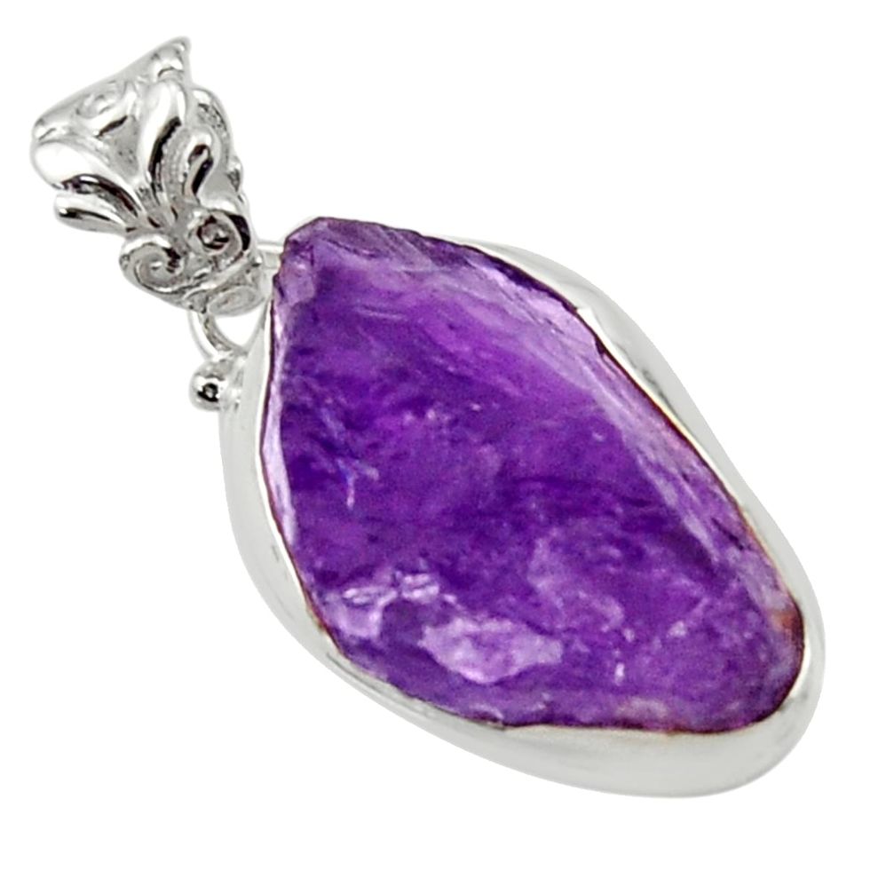 17.05cts natural purple amethyst rough 925 sterling silver pendant r29897