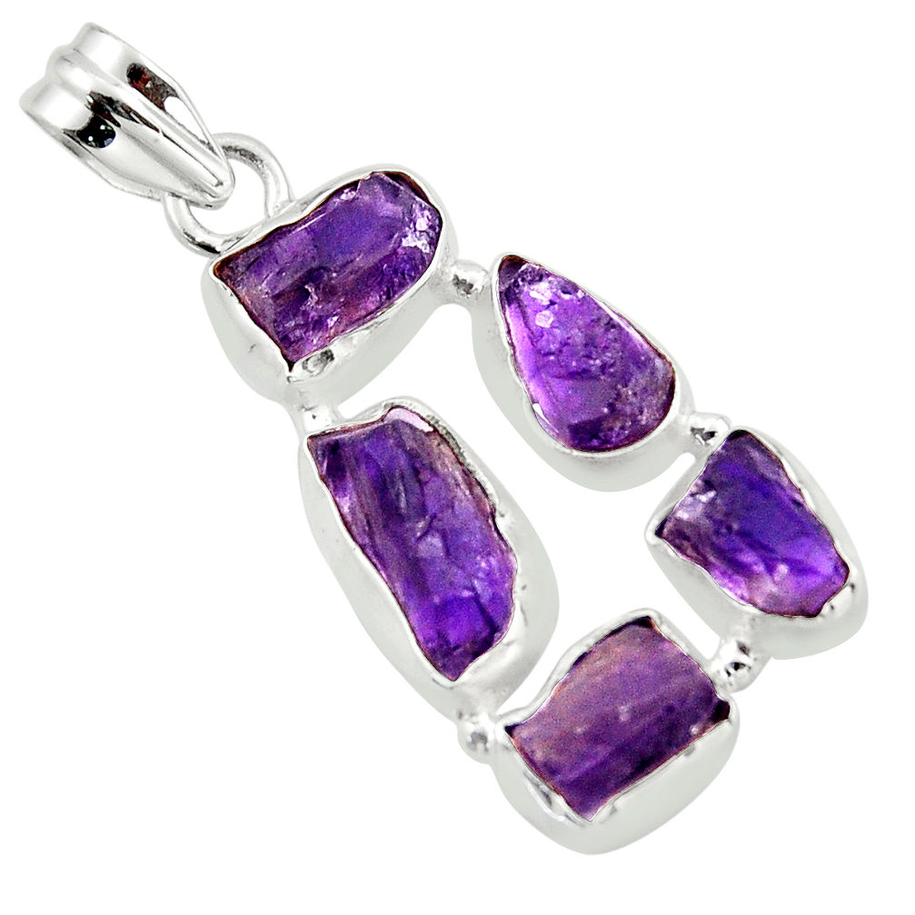 16.06cts natural purple amethyst rough 925 sterling silver pendant r41003